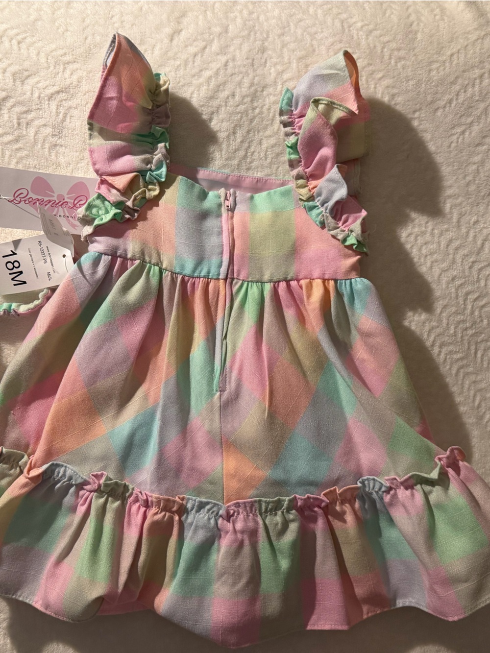NWT Bonnie Baby 3-Piece Pastel Plaid Dress Set with Headband - 18M - Picture 4 of 11